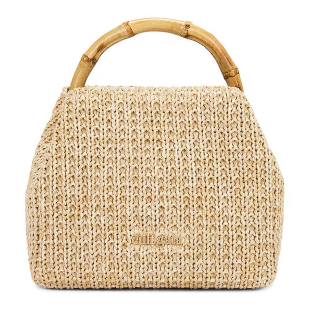 Cult Gaia Beige Woven Handbag with Bamboo Handle - Picture 1 of 9